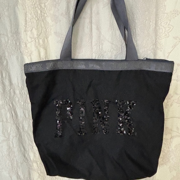 PINK Victoria's Secret Handbags - Victoria Secret Pink Limited Edition Large Sequin Tote Bag Black/Gray